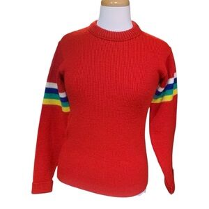 Vintage 70’s Sears Sports Center red sweater with color band sleeves size xs